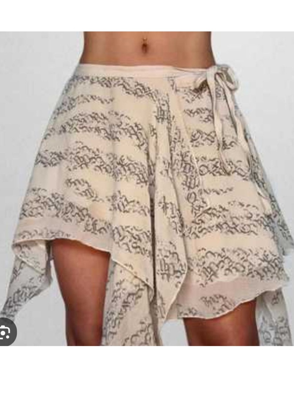 Silence + Noise Cream Printed Chiffon Asymmetrical Mini Fairy Wrap Skirt Size XS